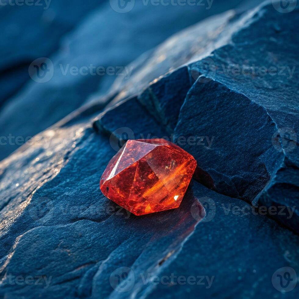 a red diamond sits on top of a rock photo