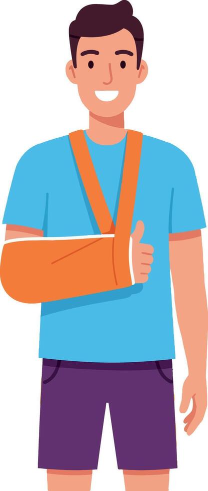 Young man with broken arm in sling giving thumbs up cheerful illustration vector