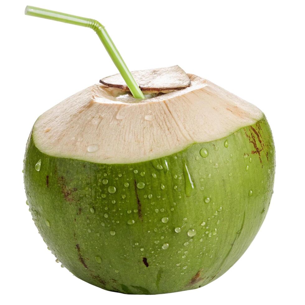 a green coconut with a straw in it photo