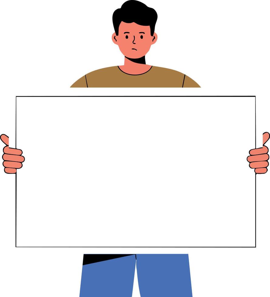 Man holding blank white sign for message or advertisement illustration vector