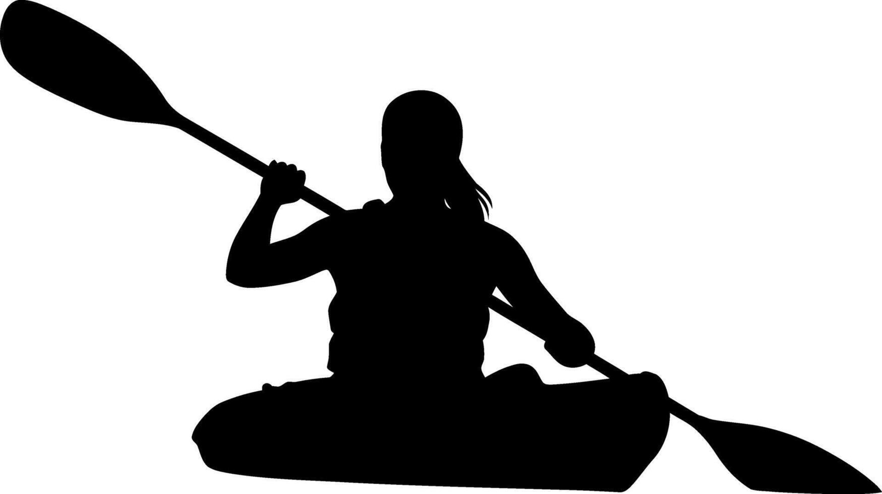 Kayaking silhouette with paddle and boat illustration in black and white vector