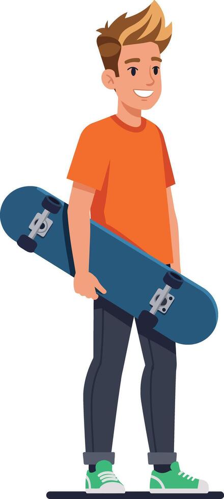 Boy holding skateboard standing casual urban style illustration vector