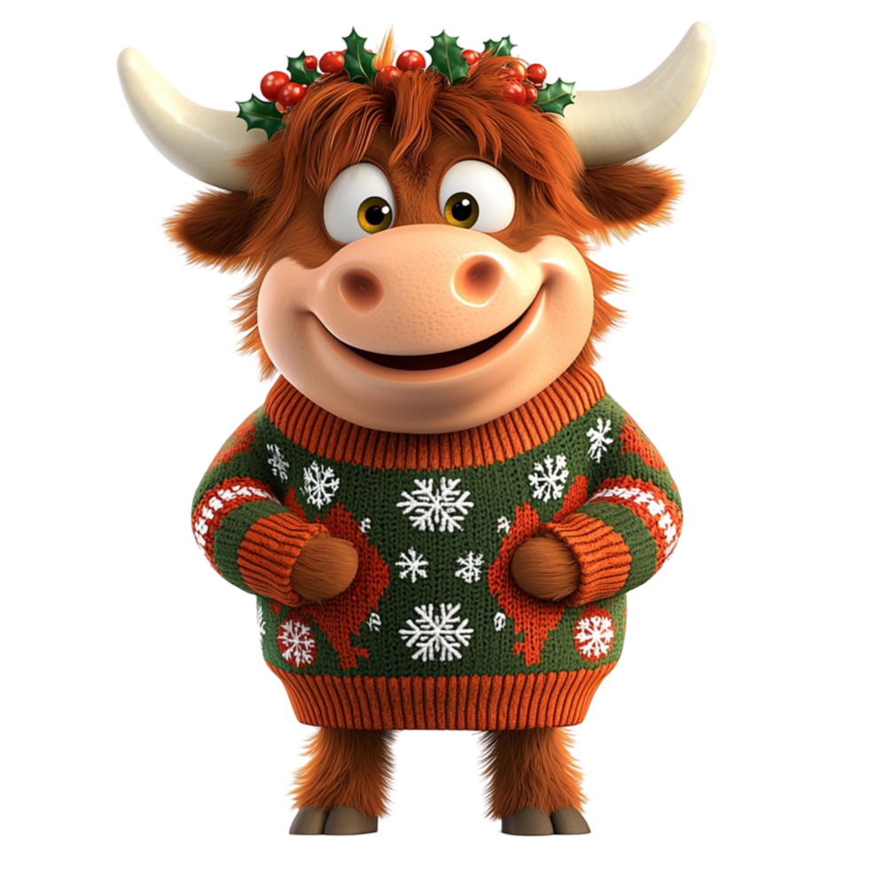 Cute cartoon bull character friendly expression a playful image On Transparent Background png