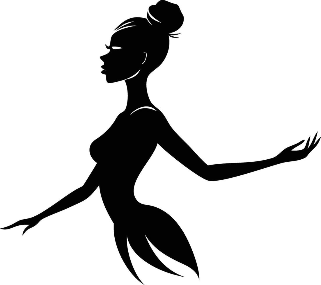 Beautiful woman silhouette with elegant pose and updo is shown against a white background vector