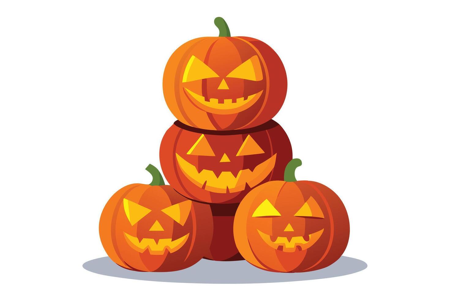 Spooky carved pumpkins are stacked in a fun vectorbased Halloween arrangement still life vector