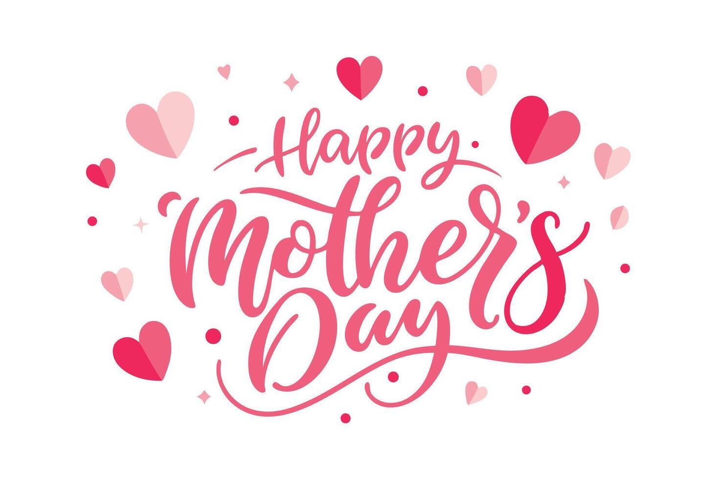 Pink hearts and dots frame the inscription Happy Mothers Day on white background vector