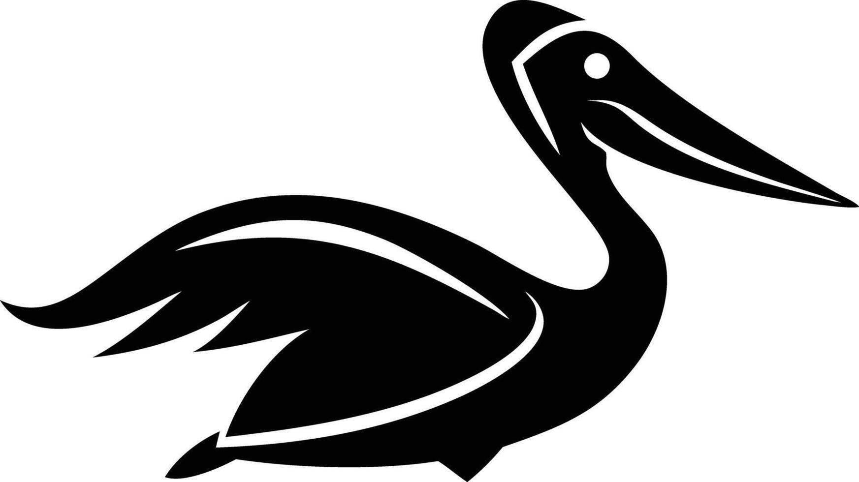 The stylized black pelican design presents a bold and simplified illustration of wildlife vector