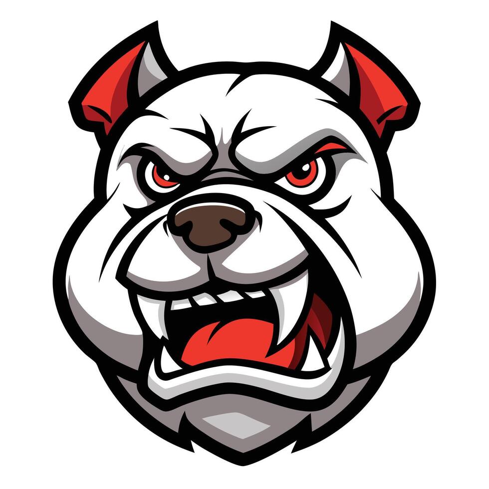 Ferocious white bulldog mascot shows red eyes and menacing teeth powerfully vector