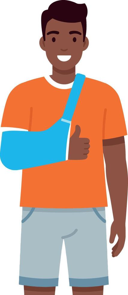 Man with arm sling giving thumbs up in casual summer clothing illustration vector