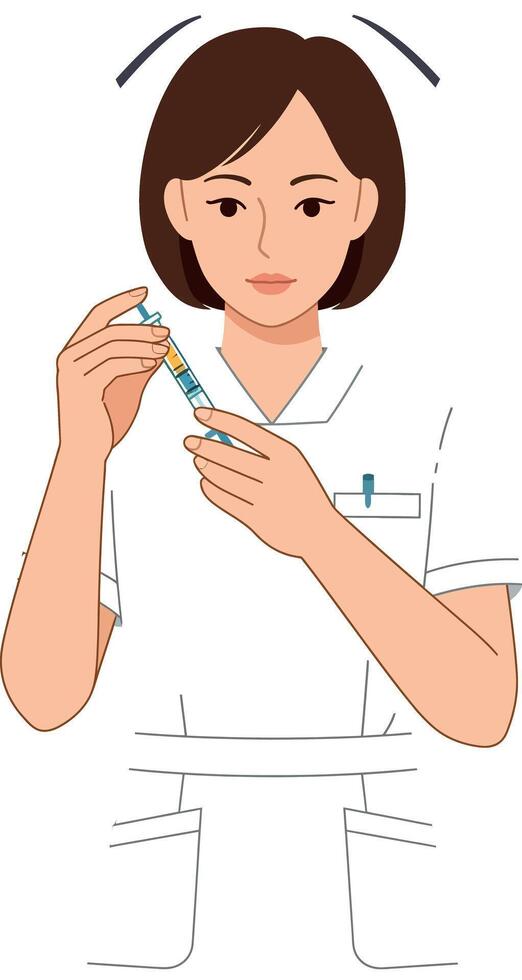 Female nurse preparing syringe for injection in medical uniform illustration vector