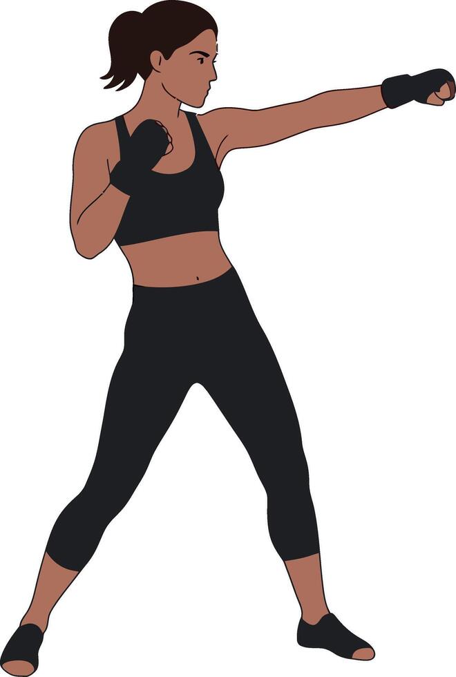 Woman practicing boxing fitness workout in athletic wear punching forward illustration vector