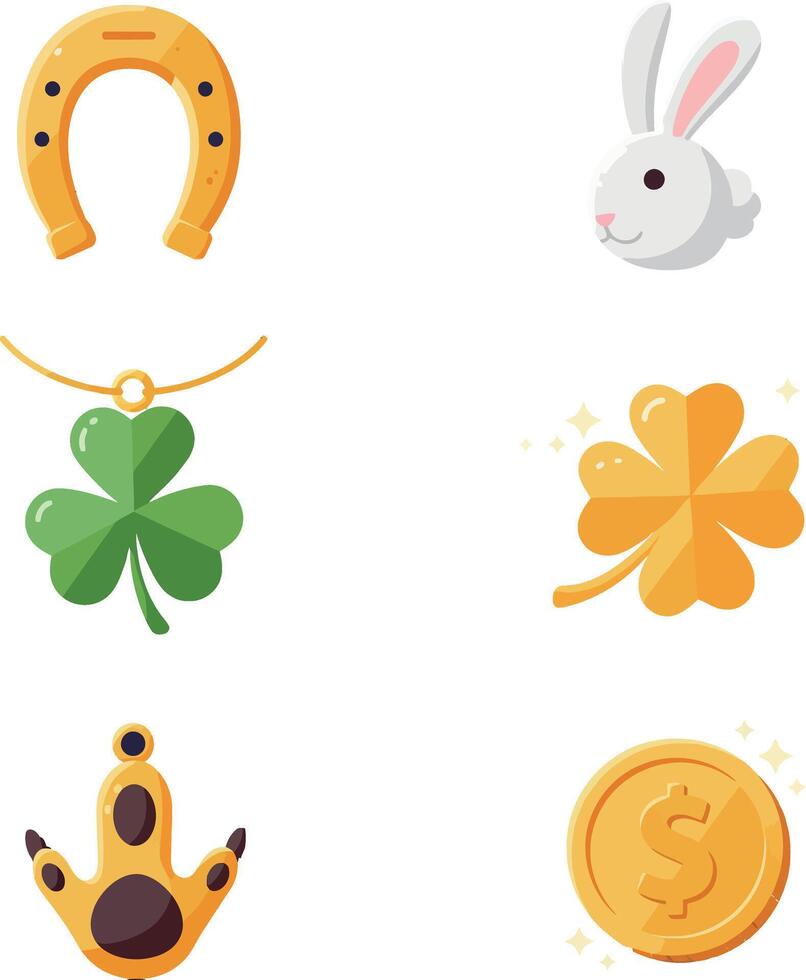Lucky Symbols Horseshoe Shamrock Four Leaf Clover Rabbit Coin Illustration vector