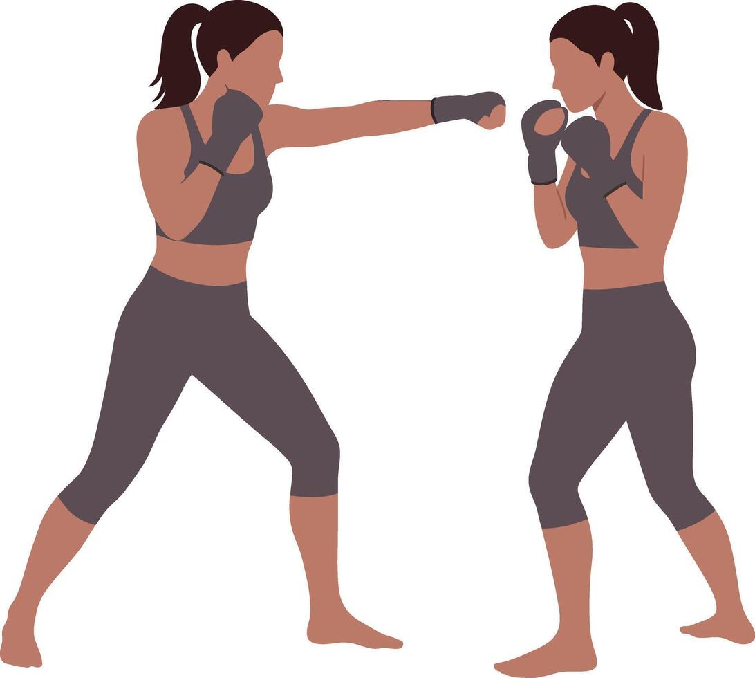 Two women practicing boxing training exercise in gym workout routine illustration vector