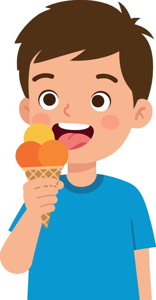 Boy enjoying colorful ice cream cone on white background illustration vector