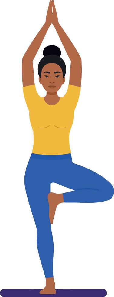 Woman practicing tree yoga pose in bright casual clothes illustration vector