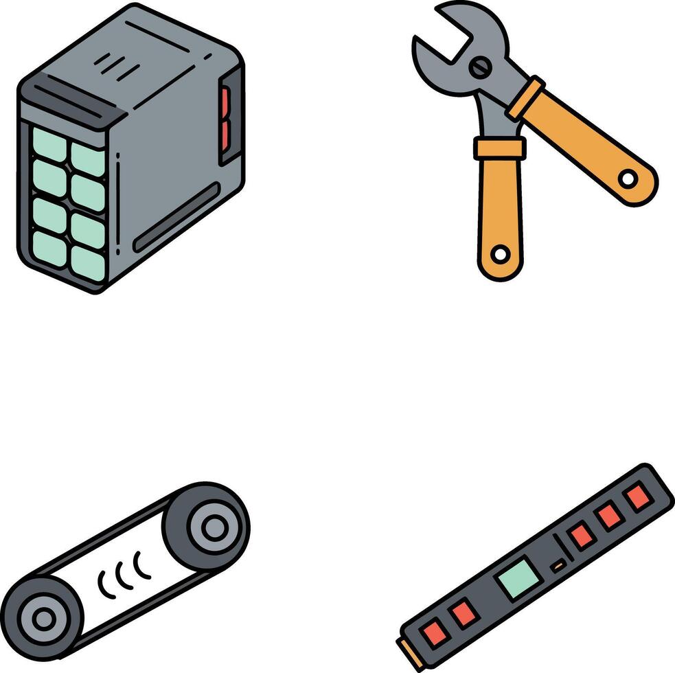 Electronic components and tool illustrations with grey and orange colors in square layout vector
