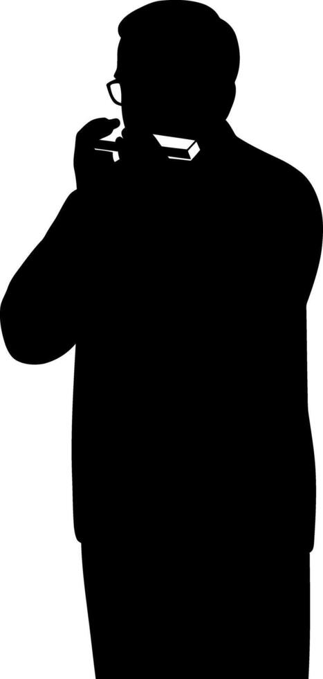 Silhouette of man talking on phone in black illustration vector