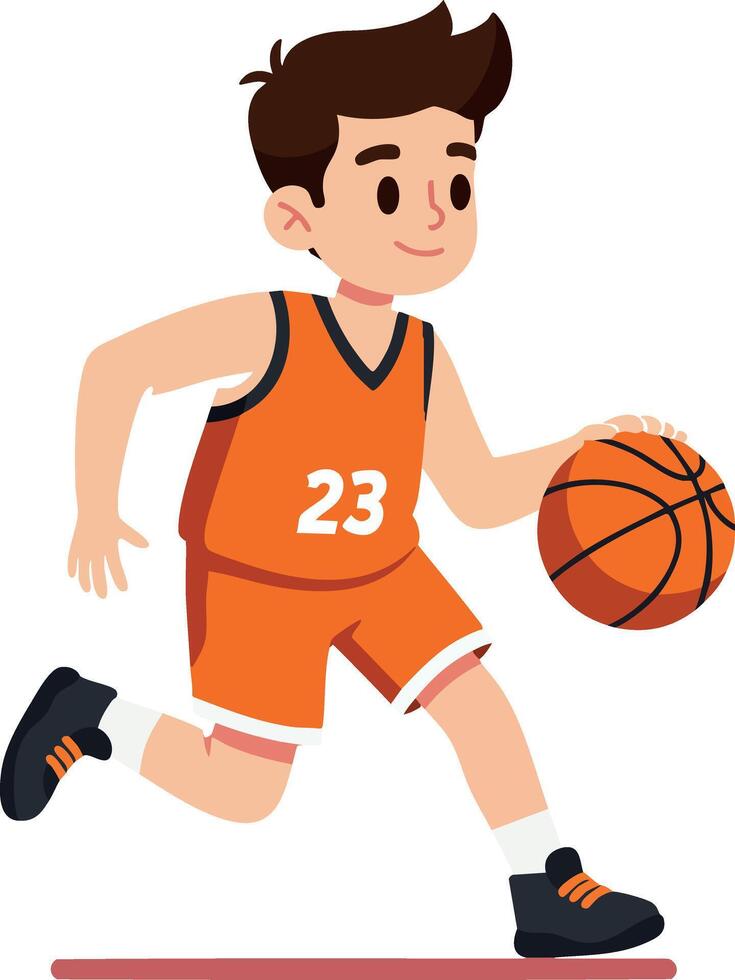Boy Playing Basketball Dribbling Orange Ball in Sports Jersey Illustration vector