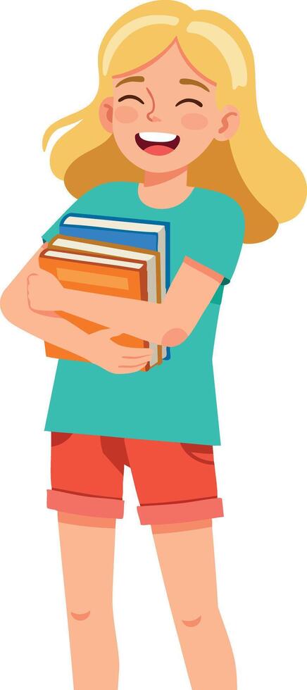 Happy girl holding books smiling in casual clothes illustration vector