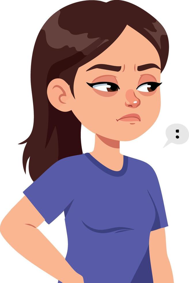 Young Woman Wearing Purple Shirt with Displeased Expression Illustration vector