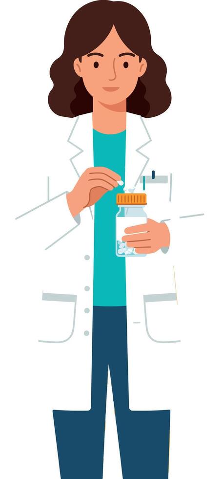 Female Scientist Preparing Injection with Syringe and Vial in Laboratory Illustration vector