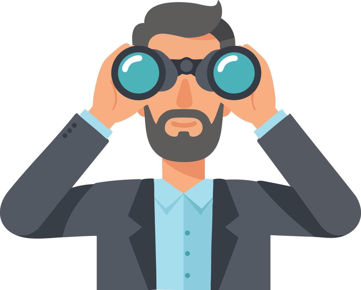 Man with binoculars looking forward in flat style illustration vector