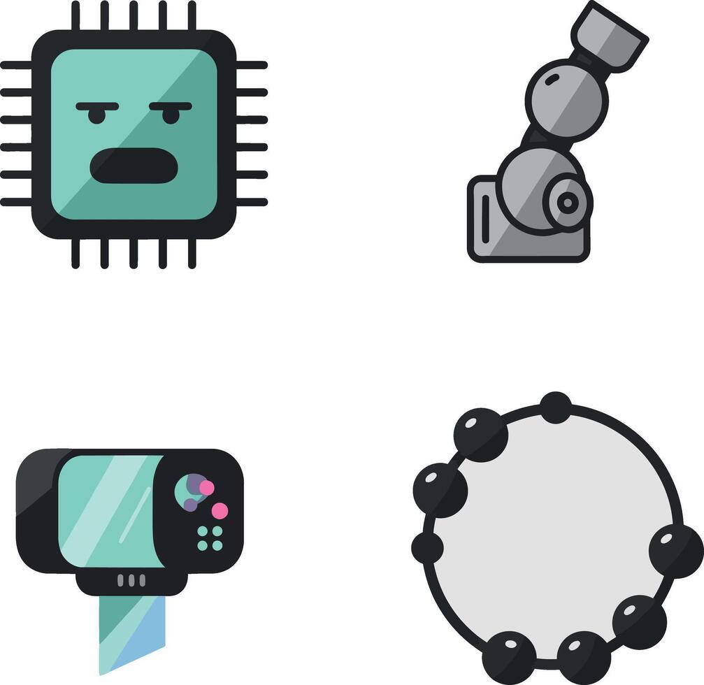 Technology and Science icons including microchip, microscope, printer, and molecular structure illustration vector