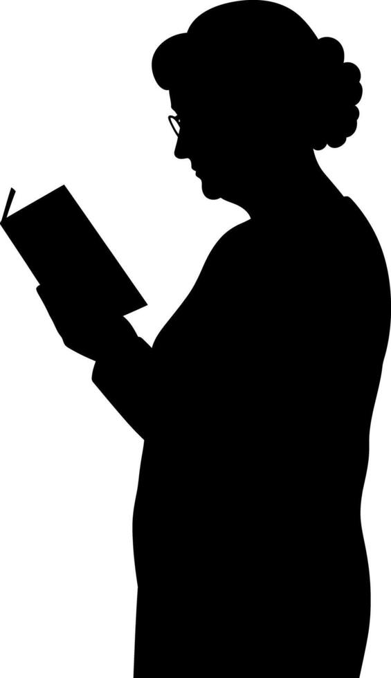 Woman silhouette reading book illustration in black profile view vector