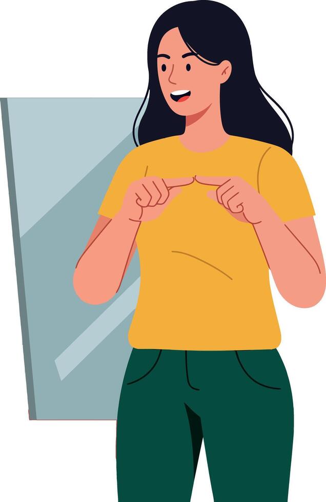 Woman Making Heart Shape Gesture with Hands in Yellow Shirt Illustration vector