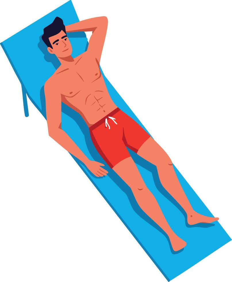 Man Relaxing on Blue Beach Towel Wearing Red Shorts Illustration vector