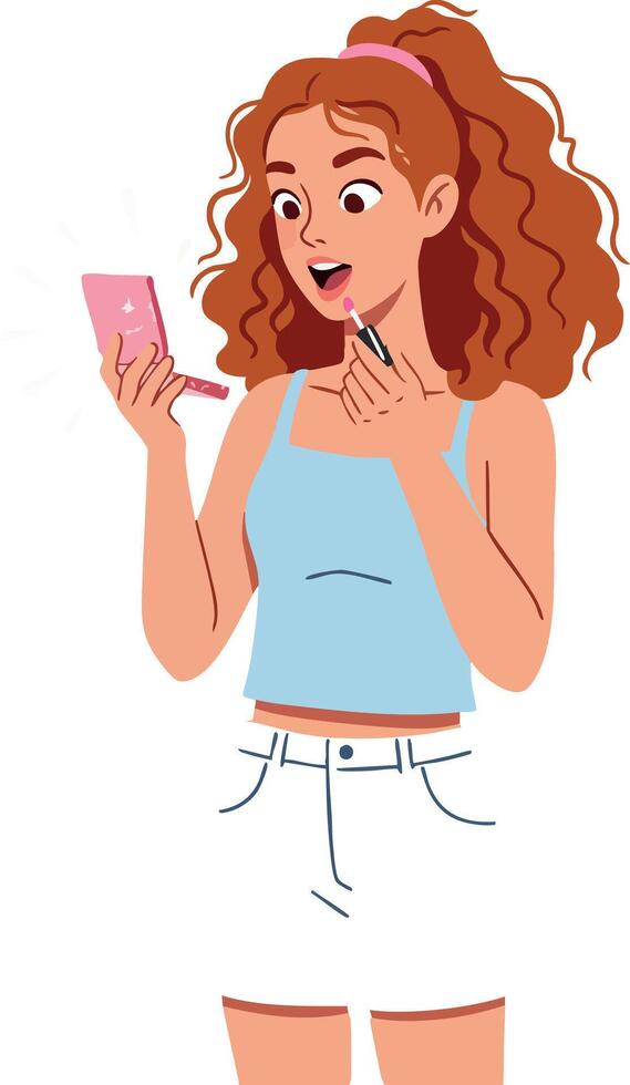 Young woman surprised looking at smartphone in casual summer outfit illustration vector