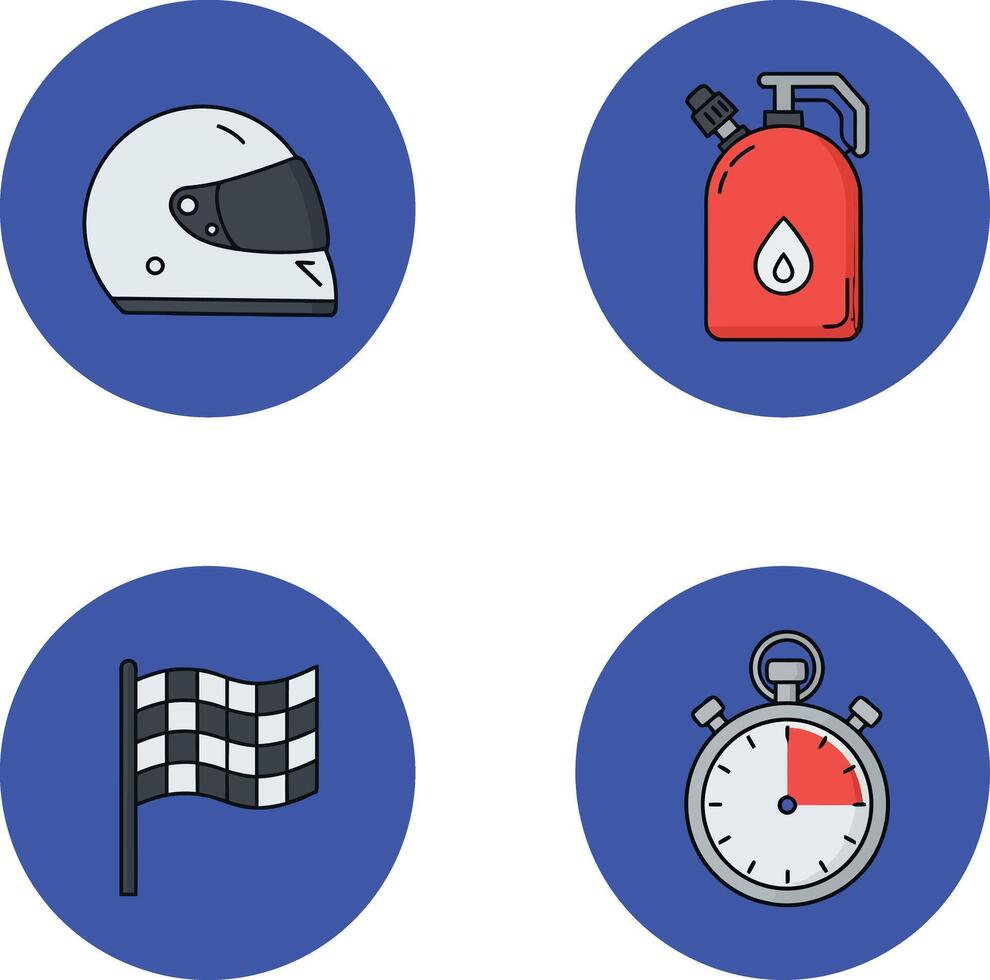 Motorcycle Racing Helmet Fuel Stopwatch and Checkered Flag Icons Set vector