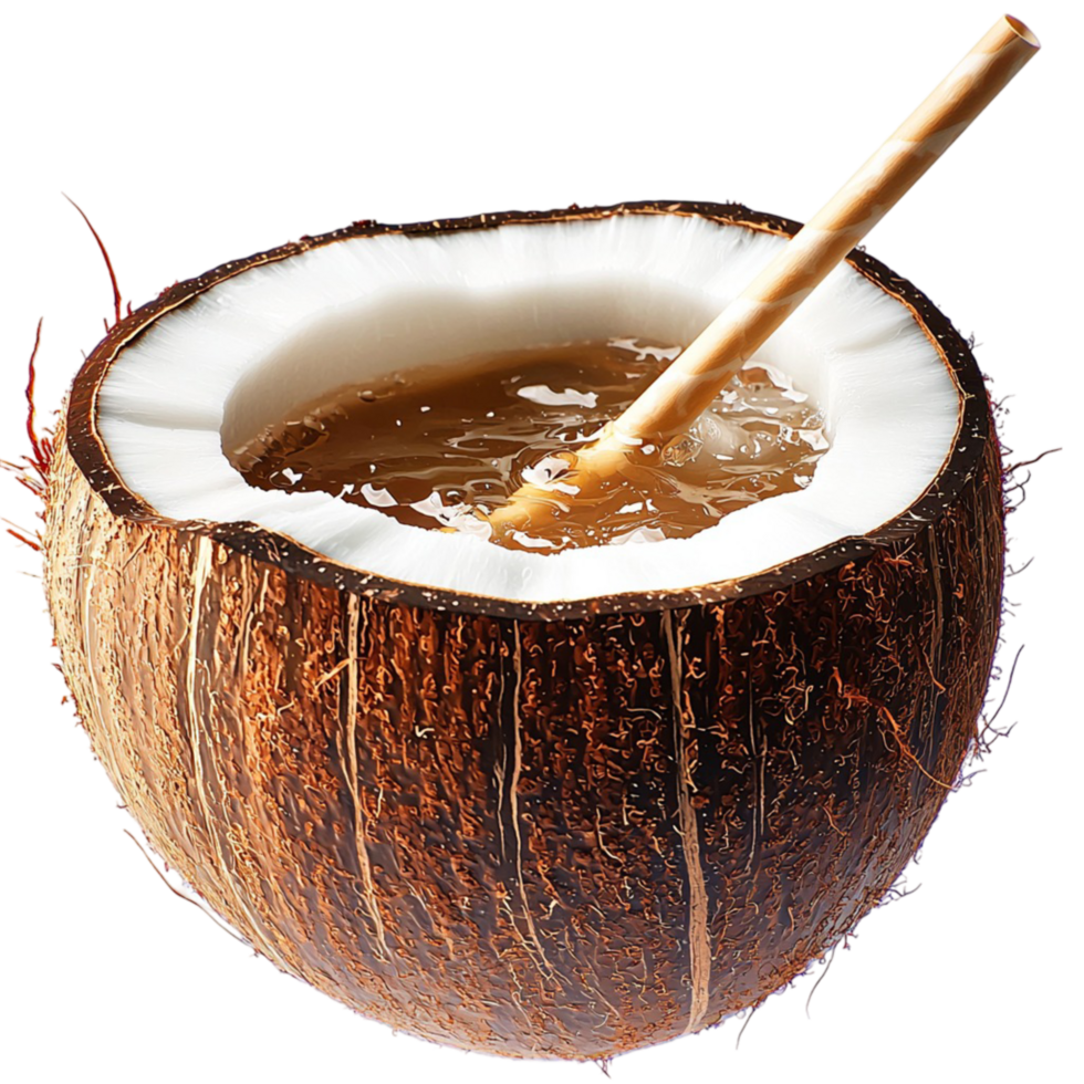 Fresh brown coconut its hard shell a tropical fruit On Transparent Background png