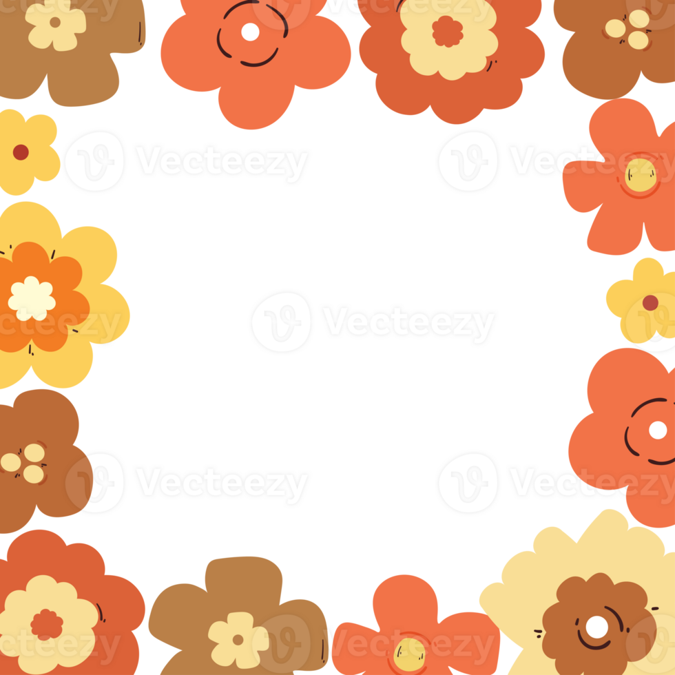 hand drawing cartoon flower frame. cute frame with flower and leaves for spring theme frame and border png