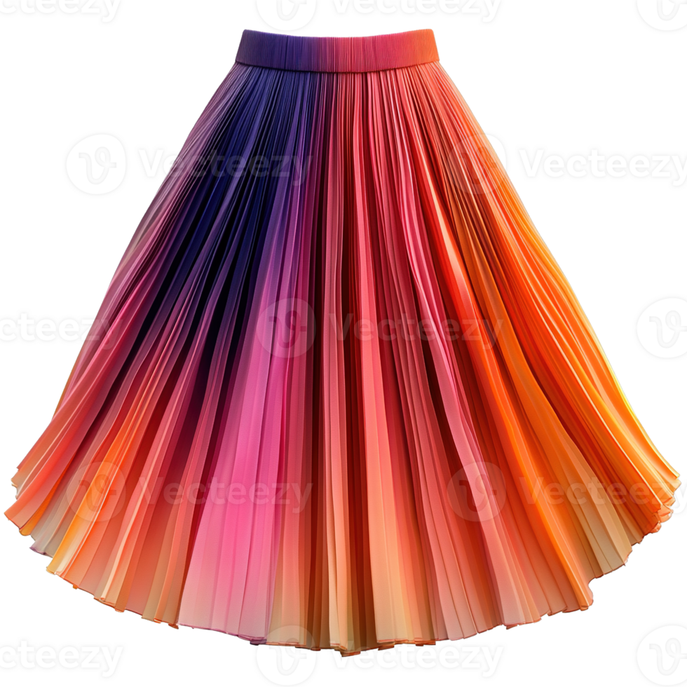Stylish Ombre Skirt with Radiant Color Transitions and Flowing Pleats Isolated on Transparent Background png