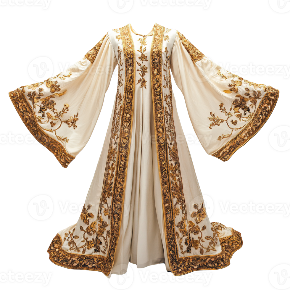 Luxurious Cultural Garment Featuring Ornate Golden Patterns and Regal Silhouette Isolated on Transparent Background png