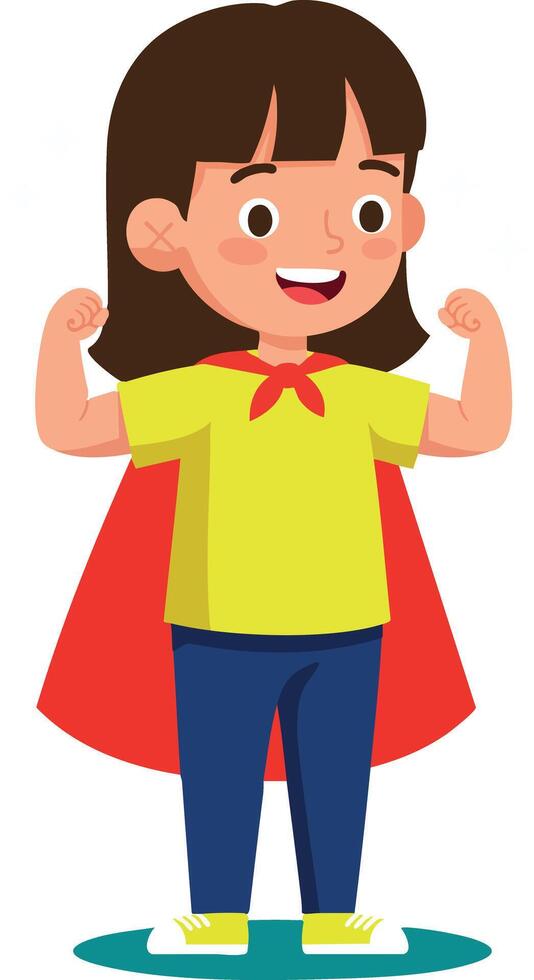 Girl Wearing Superhero Cape Showing Strength and Confidence Illustration vector