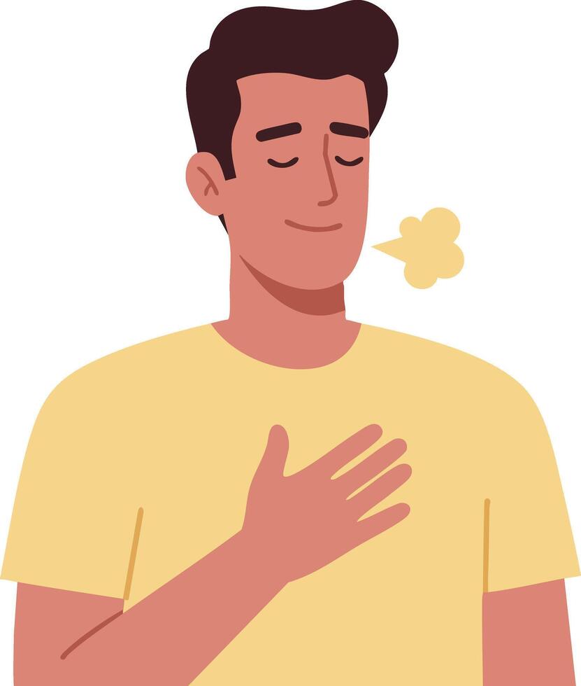 Man Taking Deep Breath Relaxing with Closed Eyes in Yellow Shirt Illustration vector