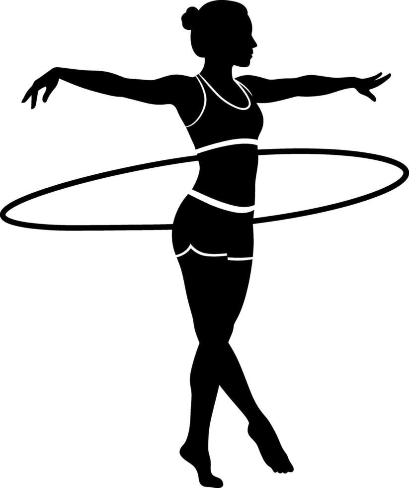 Woman practicing hula hoop exercise silhouette fitness activity illustration vector