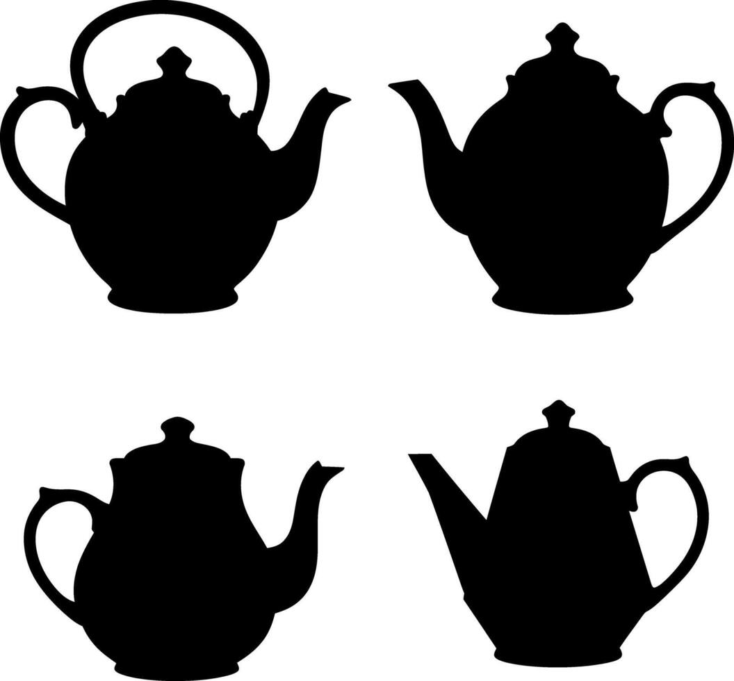 Classic vintage teapot silhouettes set with diverse shapes and handles for design use vector