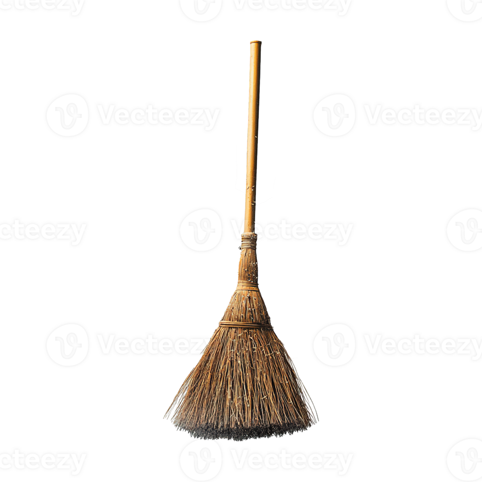 Old-Fashioned Broom Made of Natural Straw Hovering in Air Isolated on Transparent Background png