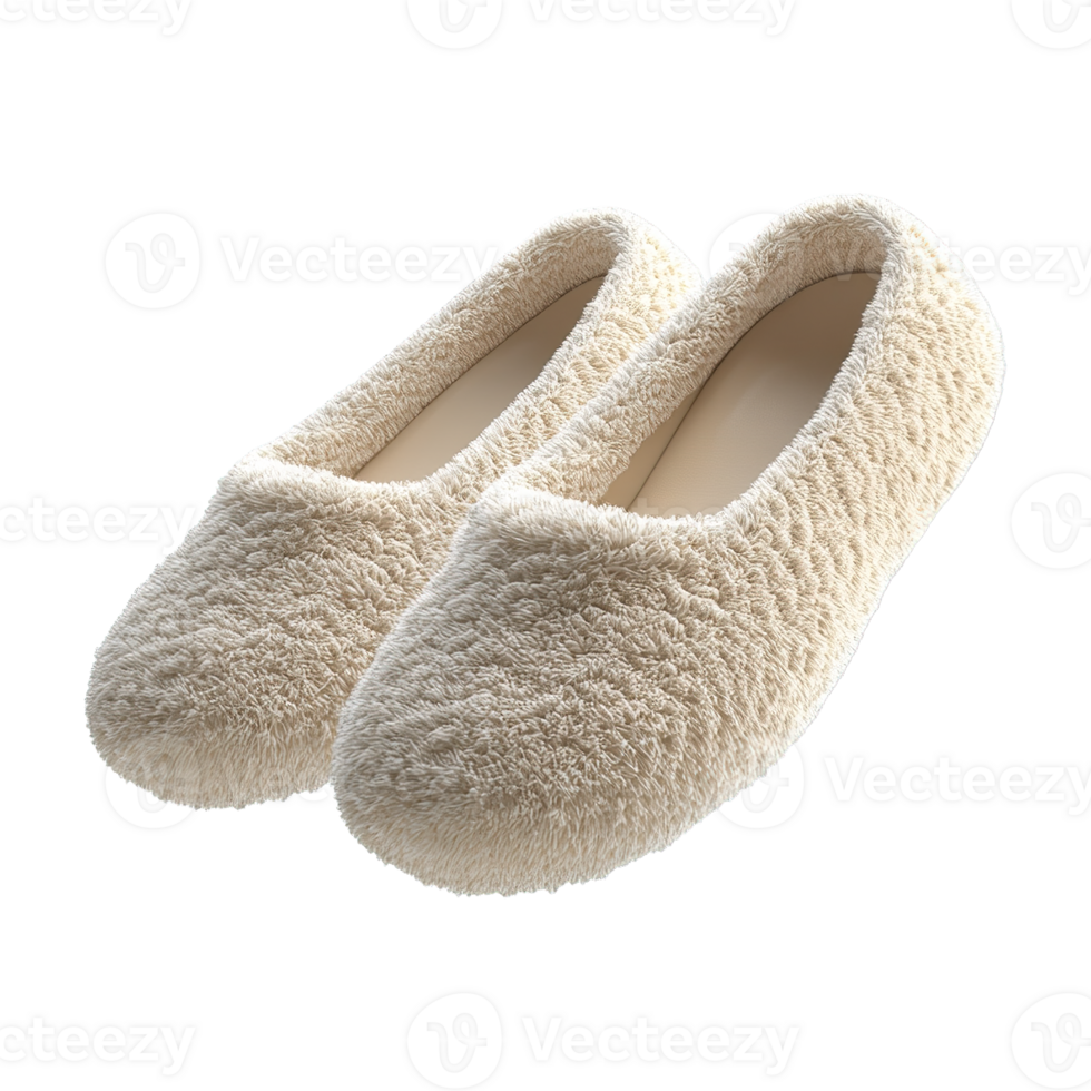 Floating Cozy House Slippers in Light Beige Color Isolated on Transparent Background png