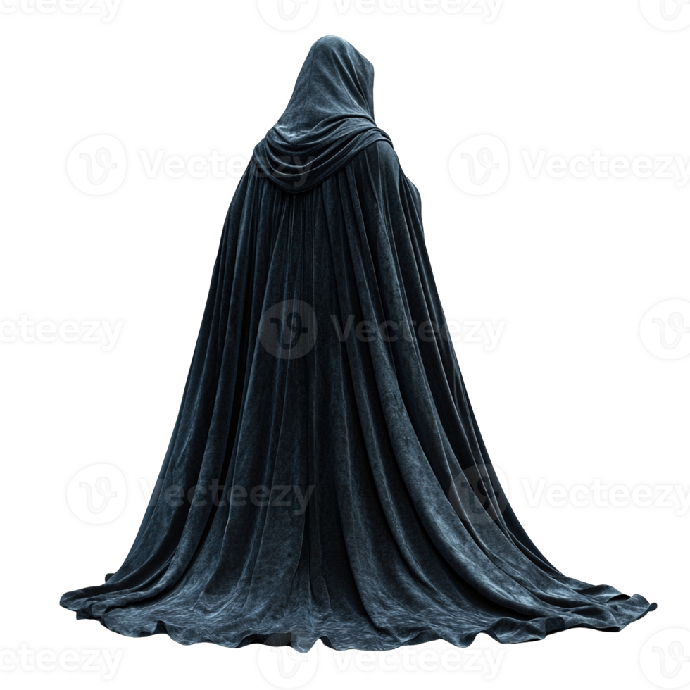 Dark and Enchanted Velvet Cloak with Hood Rendered in Rich Textures and Moody Tones Isolated on Transparent Background png