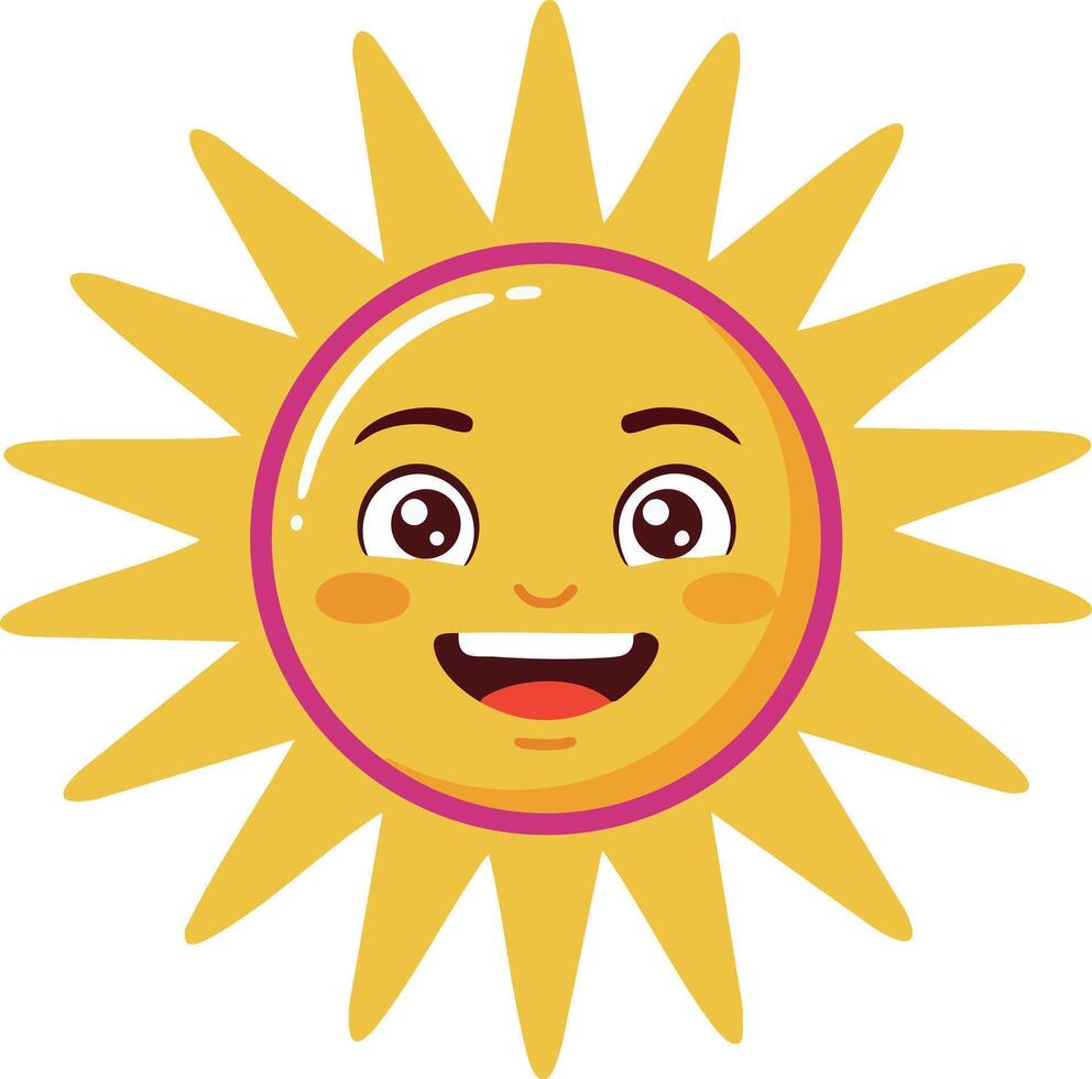 Smiling Sun with Happy Face and Yellow Rays Illustration for Kids Design vector