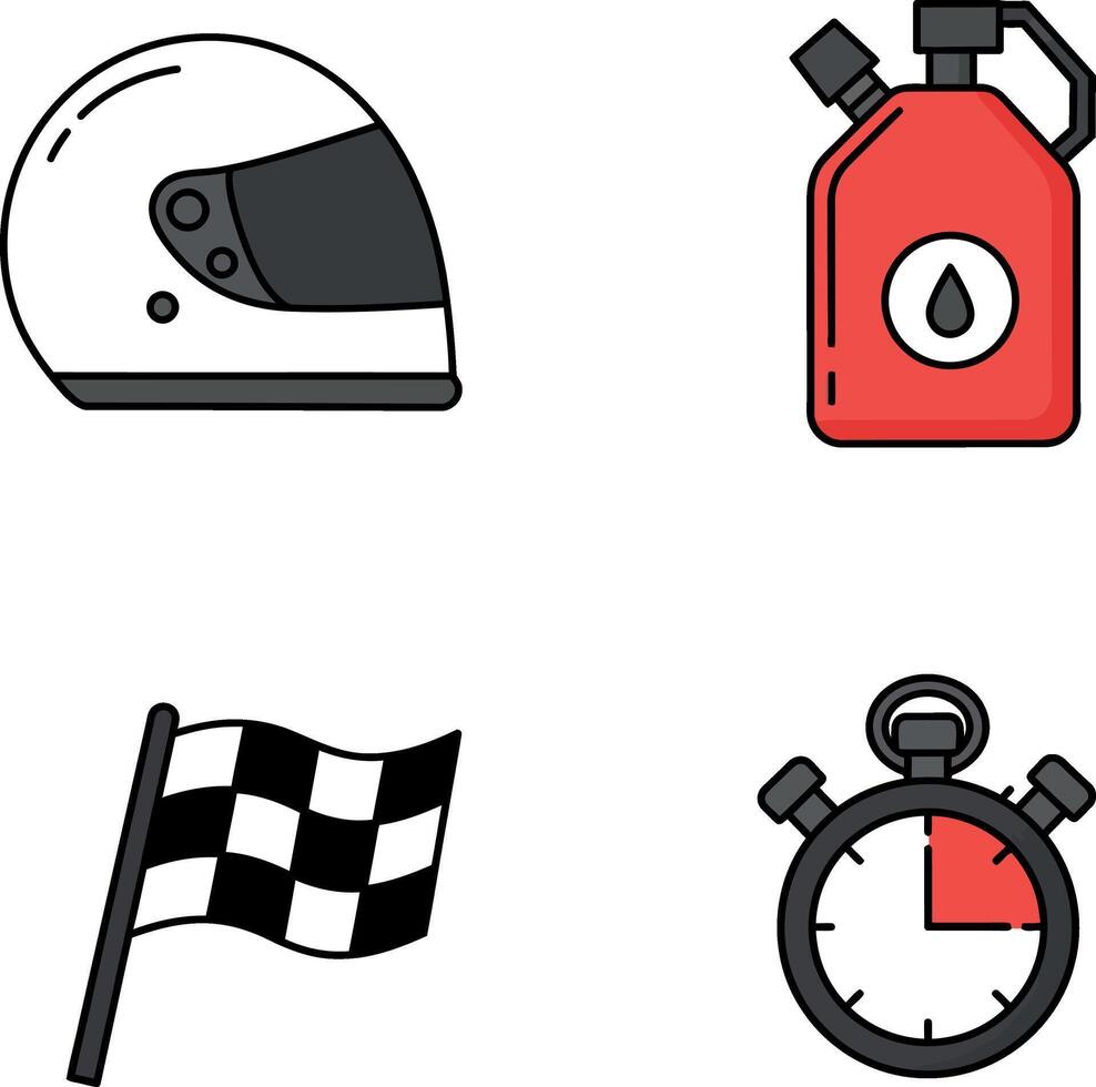 Racing helmet fuel can checkered flag stopwatch motorsport accessories illustration vector