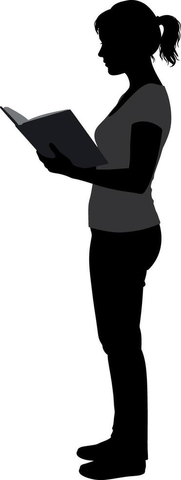 Woman standing reading book silhouette simple black illustration vector