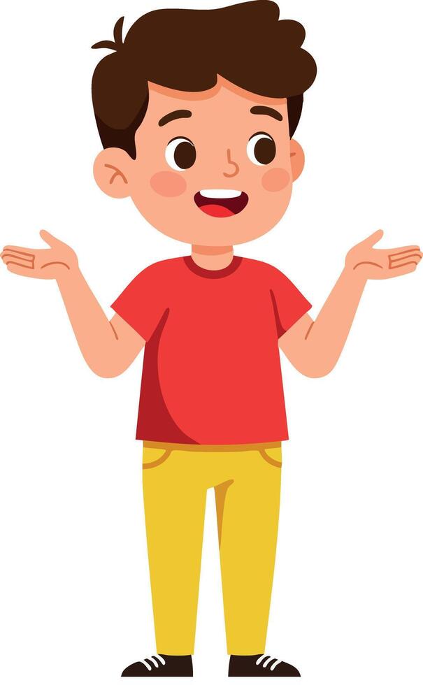 Boy Wearing Red Shirt and Yellow Pants with Open Hands Illustration vector