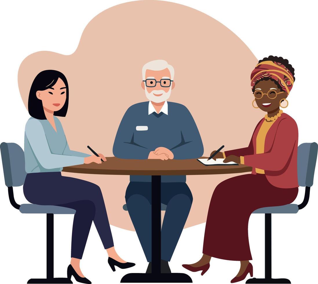 Diverse group of business people having meeting at table in office environment vector