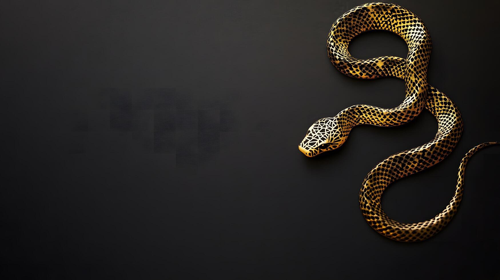 Stunning Golden Snake Slithering on Black Background Highlighting Exquisite Patterns and Textures of Nature's Beautiful Reptile in a Captivating Angle photo