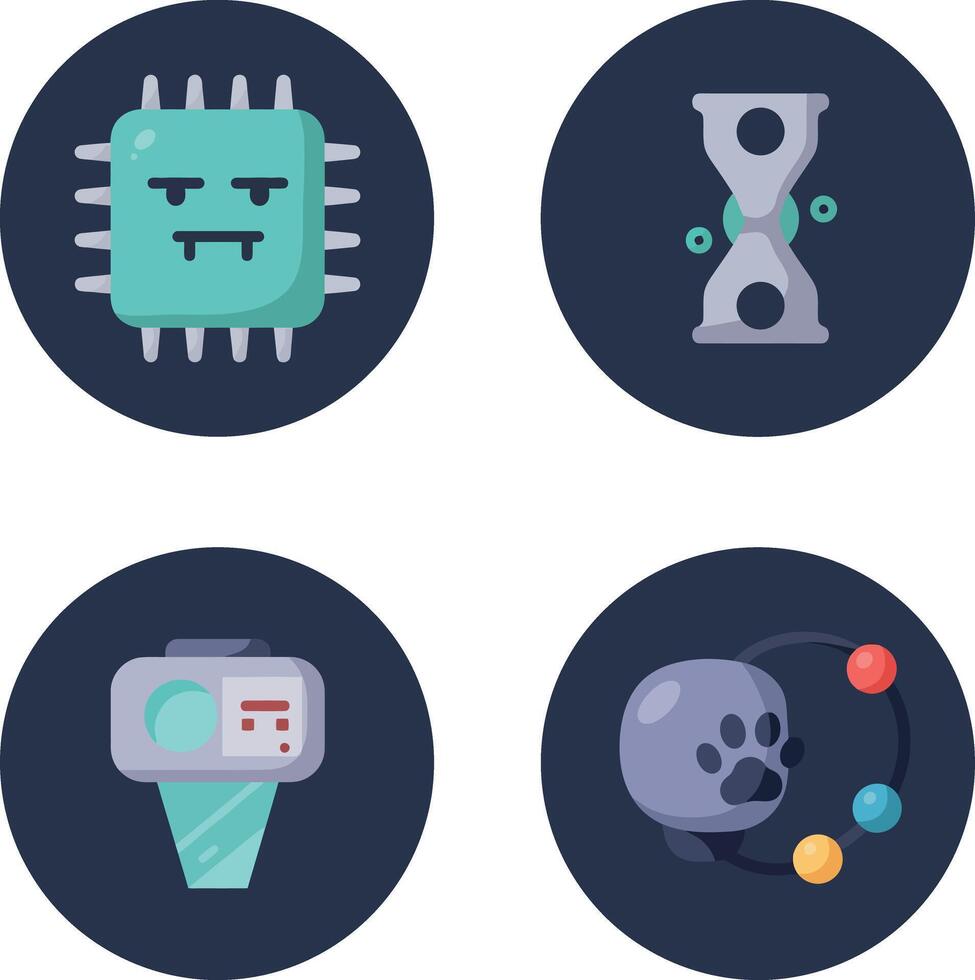 Technology and Science Icons Set Including Microchip Hourglass Radar and Atomic Model Illustration vector
